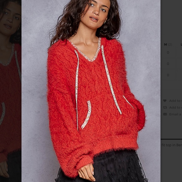 POL “ Lucia 2 “ POL V-Neck Berber Sweater with Hood 78 - Picture 2 of 6